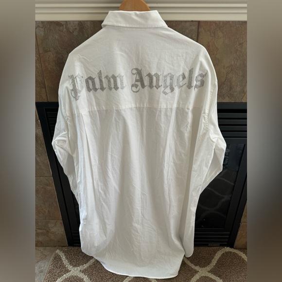 Palm Angels oversized elongated white gemstone back logo button down shirt - Picture 6 of 10